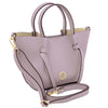 Angled And Shoulder Strap View Of The Lilac Italian Handbag