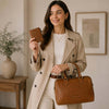 Woman Inside With The Brown Italian Leather Bag and Wallet Set