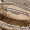 Internal Zip Pocket View Of The Light Taupe Italian Leather Handbag