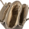 Overhead Compartment View Of The Light Taupe Italian Leather Handbag