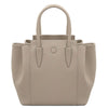 Front View Of The Light Taupe Italian Leather Handbag