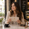 Woman Holding The Beige Italian Leather Wallet