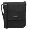 Front View Of The Black Leather Crossbody Bag Mens