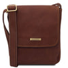 Front View Of The Brown Leather Crossbody Bag Mens