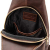 Internal Pocket View Of The Dark Brown Mens Leather Crossover Bag