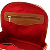 Internal Zip Pocket View Of The Cognac Ladies Backpack