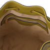 Internal Zip Pocket View Of The Green Ladies Bucket Bag