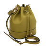 Angled View Of The Green Ladies Bucket Bag