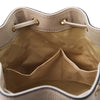 Internal Pocket View Of The Light Taupe Ladies Bucket Bag