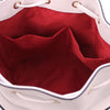 Internal Pocket View Of The White Ladies Bucket Bag