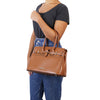 Woman Posing With The Cognac Ladies Handbag