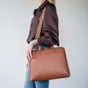 Over The Shoulder View Of The Congac Ladies Leather Business Bag