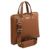 Angled And Shoulder Strap View Of The Congac Ladies Leather Business Bag