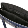 Internal Zip Pocket View Of The Dark Blue Ladies Leather Business Bag
