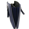 Zip Closure Side View Of The Dark Blue Ladies Leather Business Bag