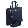 Angled And Shoulder Strap View Of The Dark Blue Ladies Leather Business Bag