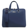 Front View Of The Dark Blue Ladies Leather Business Bag