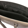 Internal Zip Pocket View Of The Dark Taupe Ladies Leather Business Bag
