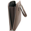Zip Closure Side View Of The Dark Taupe Ladies Leather Business Bag
