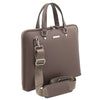 Angled And Shoulder Strap View Of The Dark Taupe Ladies Leather Business Bag