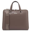 Front View Of The Dark Taupe Ladies Leather Business Bag