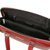 Internal Zip Pocket View Of The Red  Ladies Leather Business Bag