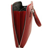 Zip Closure Side View Of The Red Ladies Leather Business Bag