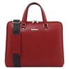 Front View Of The Red Ladies Leather Business Bag