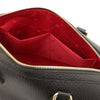 Internal Pocket View Of The Black Ladies Leather Duffle Bag