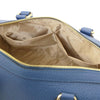 Internal Pocket View Of The Denim Ladies Leather Duffle Bag