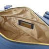 Internal Zip Pocket View Of The Denim Ladies Leather Duffle Bag