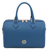 Front View Of The Denim Ladies Leather Duffle Bag