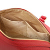 Internal Pocket View Of The Lipstick Red Ladies Leather Duffle Bag