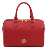 Front View Of The Lipstick Red Ladies Leather Duffle Bag