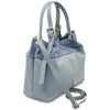 Angled And Shoulder Strap View Of The Light Blue Ladies Leather Shopper Tote