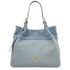 Front View Of The Light Blue Ladies Leather Shopper Tote