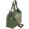 Angled And Shoulder Strap View Of The Mint Green Ladies Leather Shopper Tote