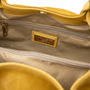 Internal Zip Pocket View Of The Yellow Ladies Leather Shopper Tote
