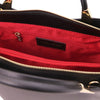 Internal Zip Pocket View Of The Black Ladies Leather Tote Handbag