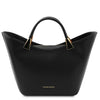 Front View Of The Black Ladies Leather Tote Handbag