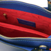 Internal Zip Pocket View Of The Blue Ladies Leather Tote Handbag