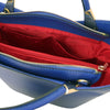 Internal Pocket View Of The Blue Ladies Leather Tote Handbag