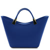 Rear View Of The Blue Ladies Leather Tote Handbag