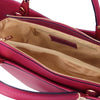 Internal Zip Pocket View Of The Fuchsia Ladies Leather Tote Handbag