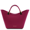 Front View Of The Fuchsia Ladies Leather Tote Handbag