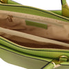 Internal Zip Pocket View Of The Green Ladies Leather Tote Handbag