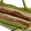 Internal Pocket View Of The Green Ladies Leather Tote Handbag