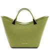 Front View Of The Green Ladies Leather Tote Handbag