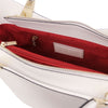 Internal Zip Pocket View Of The White Ladies Leather Tote Handbag