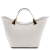 Rear View Of The White Ladies Leather Tote Handbag